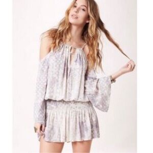 Blue Life Planet Blue Shirred Cold Shoulder Dress Tie Dye Mini Size S